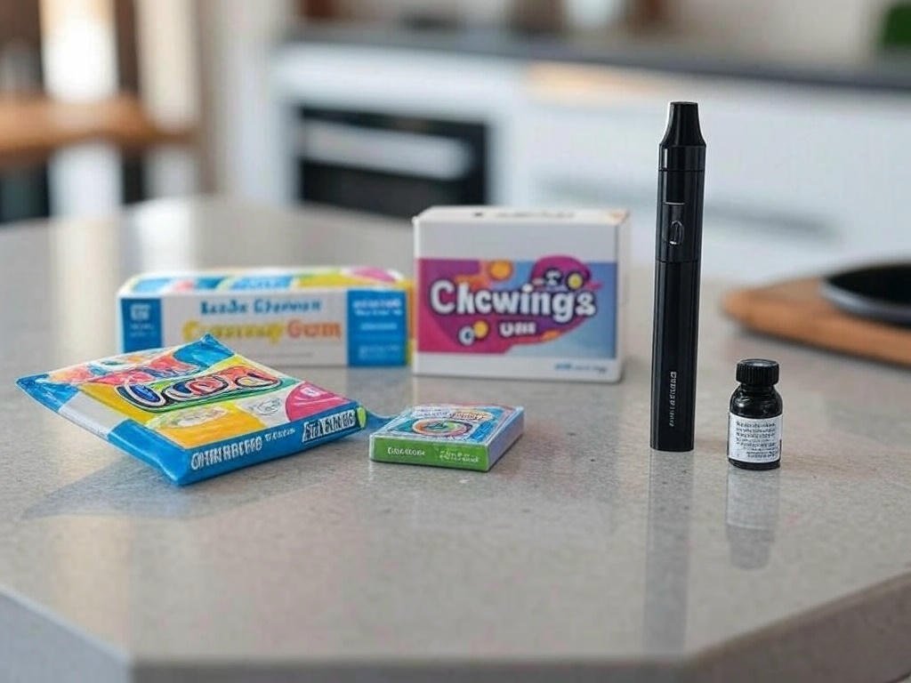 タバコの代わりになる様々なアイテムのイメージ - VAPE、ガム、タブレットなど