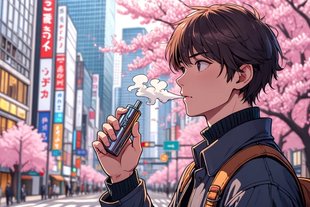 2025年、桜の下で最新の電子タバコ(VAPE)を楽しむ人々