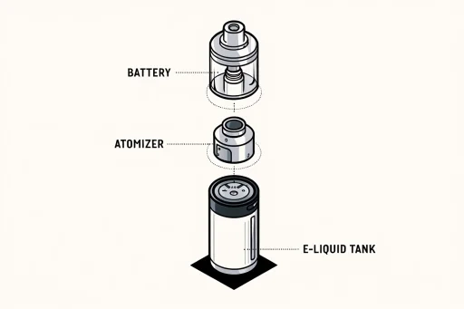 VAPEの構成要素を分解して表示する図解画像